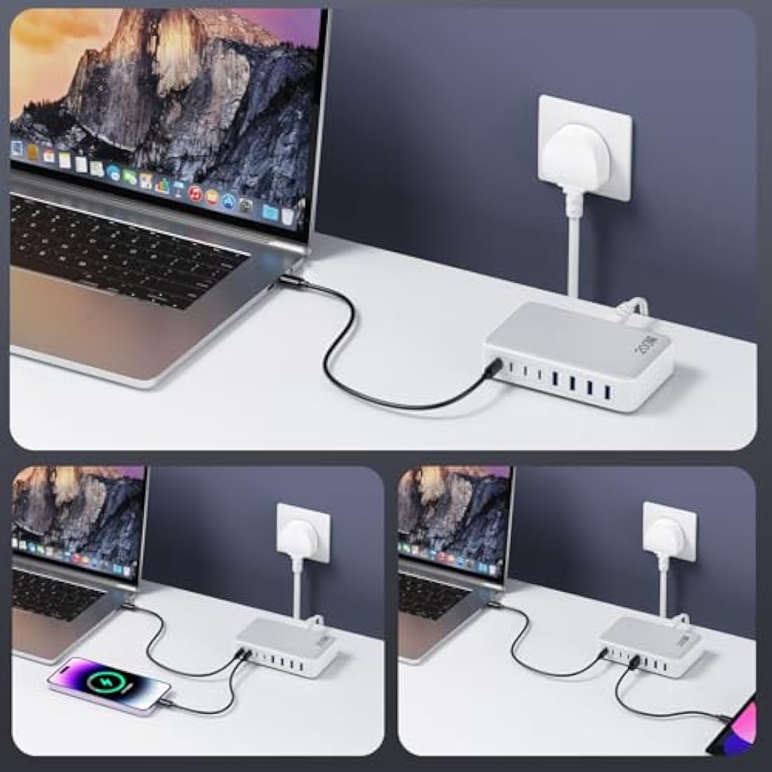 200W GaN III 8-Port USB C Fast Charger Station – White