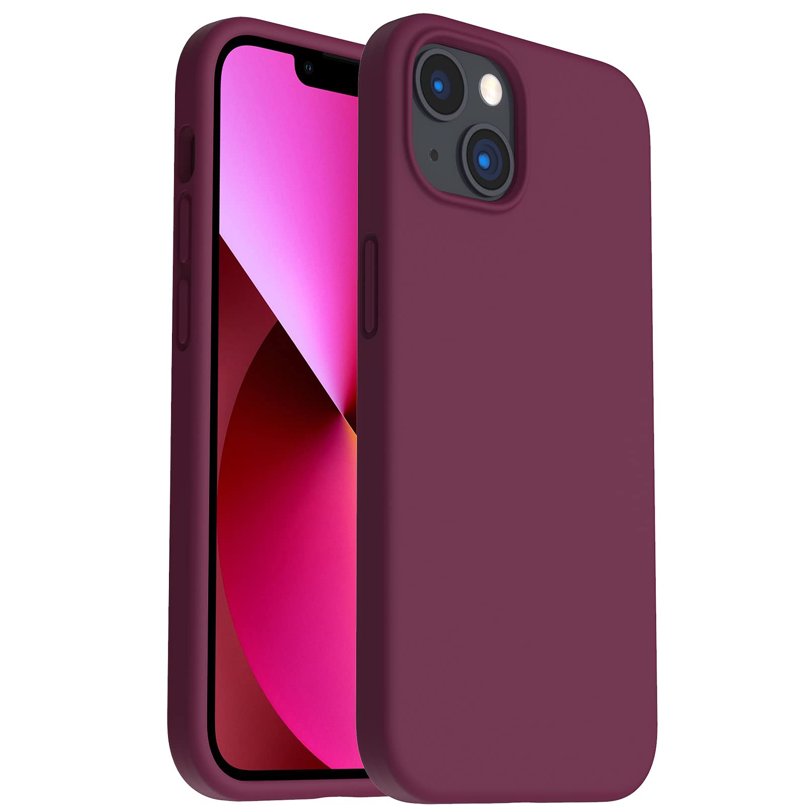 ORNARTO iPhone 13 Case – Shockproof Liquid Silicone Cover, Wine Red