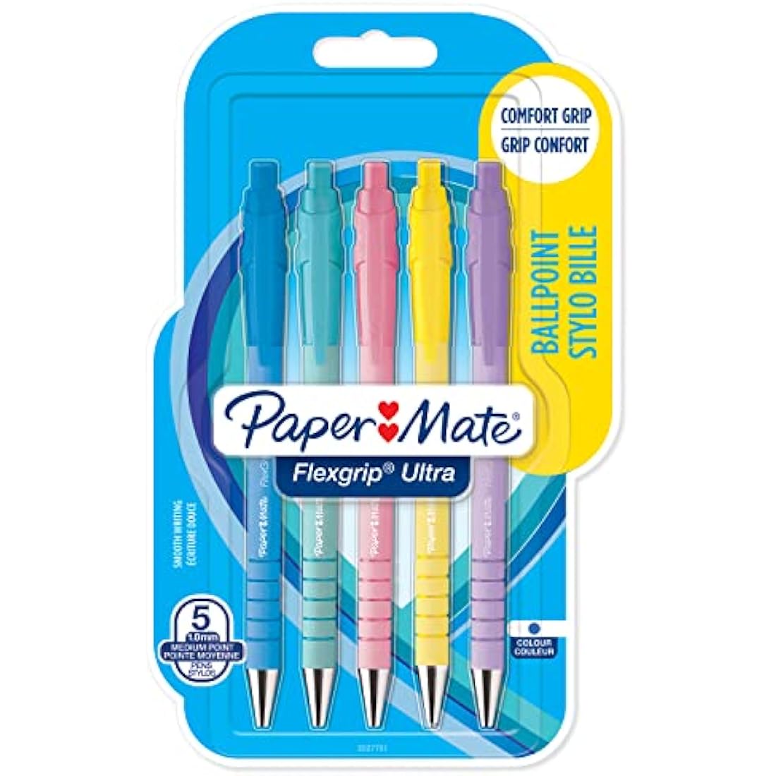 Paper Mate Flexgrip Ultra Pastel Ballpoint Pens, Medium Point, 5 Pack