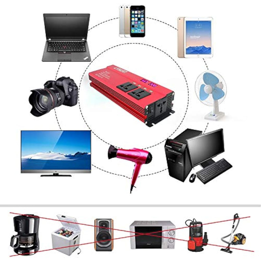Cantonape 1000W Power Inverter | 12V DC to 230V AC Converter with 4 USB