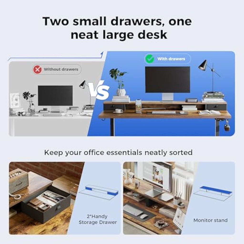 Agilestic Electric Height Adjustable Desk with 2 Drawers - Brown