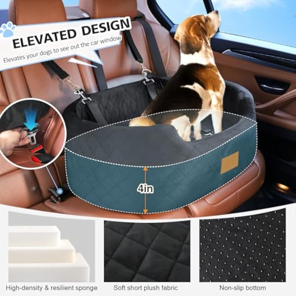 Jolof Store Dog Car Seat – Large Pet Booster Bed for SUV & Car (Black)