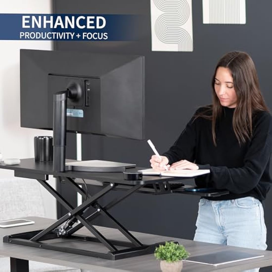 VIVO 107 cm Height Adjustable Standing Desk Converter - Dual Monitor Riser