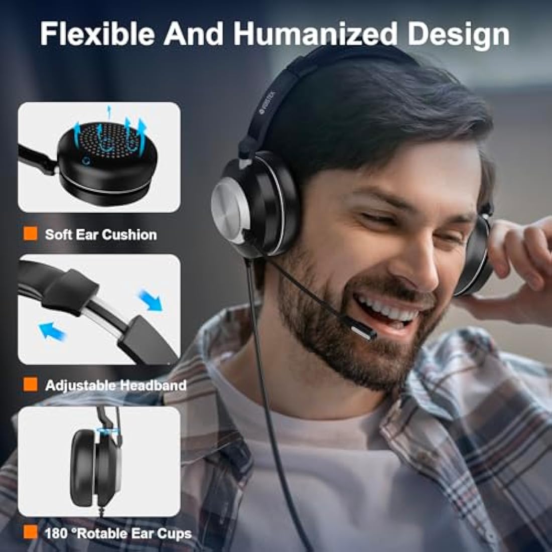 Voistek USB Headset with Noise Cancelling Mic | 3-in-1 Wired PC Headphone