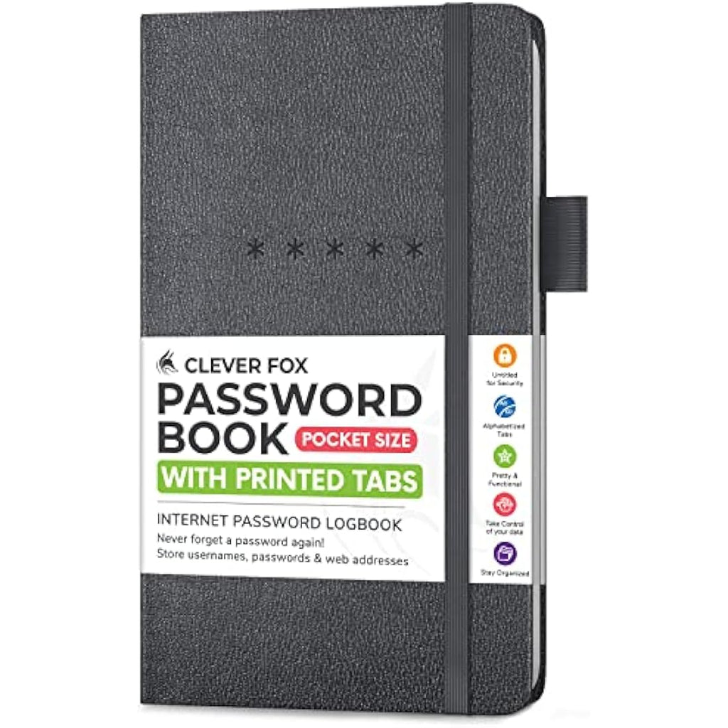 Clever Fox Password Book Pocket - Small Internet Logbook, Mystic Gray