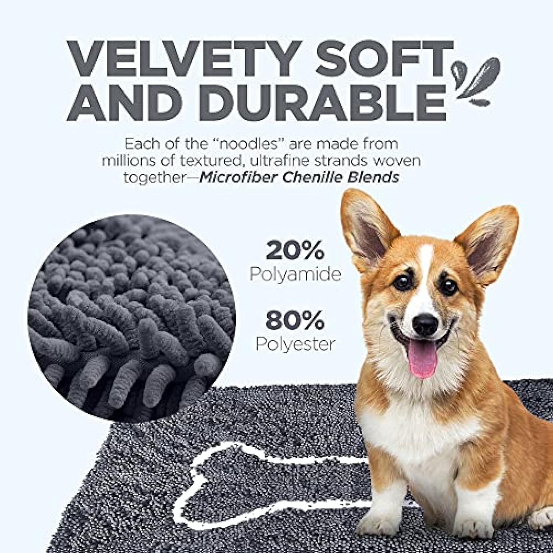 Microfiber Dog Doormat – Large 26x36 Grey/White Bone