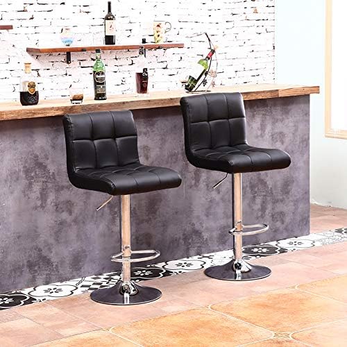 KKTONER Swivel Bar Stool | Adjustable Black PU Leather Kitchen Chair