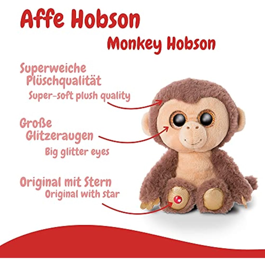 NICI Glubschis Monkey Hobson Plush – 15cm Safari Stuffed Animal Toy