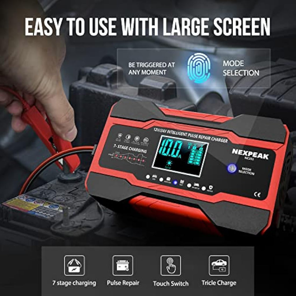 10A Smart Car Battery Charger | 12V/24V Pulse Repair Maintainer