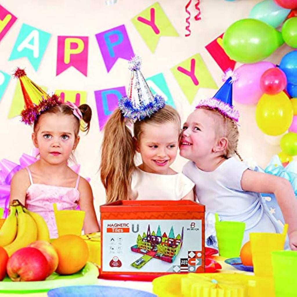 BUBUQE Magnetic Tiles Building Blocks Set with 10 Metal Cars - 105pc