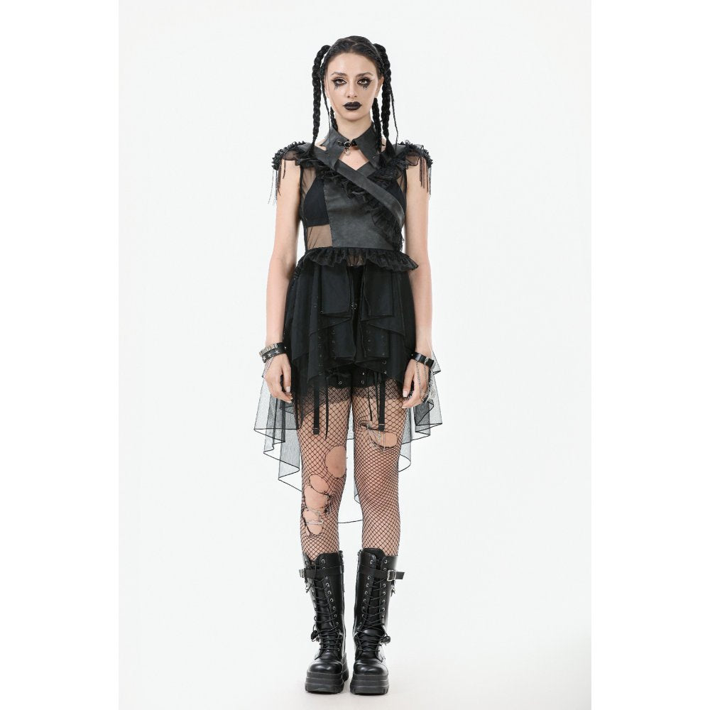 Dark in Love Seraphina Goth Dress – Tiered Mesh & Ruffle High-Low