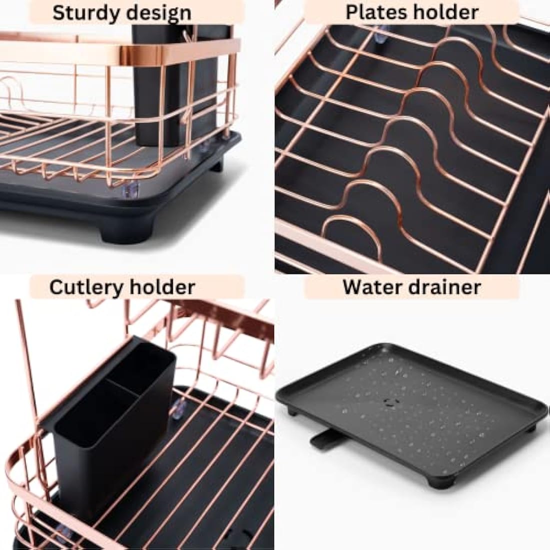 2-Tier Dish Drying Rack – Rose Gold Kitchen Organizer