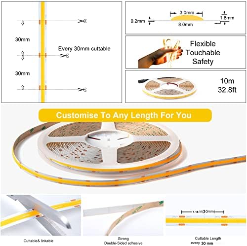 SIRYYUI 10M COB LED Strip Light – 3000K Warm White 24V Dotless Tape