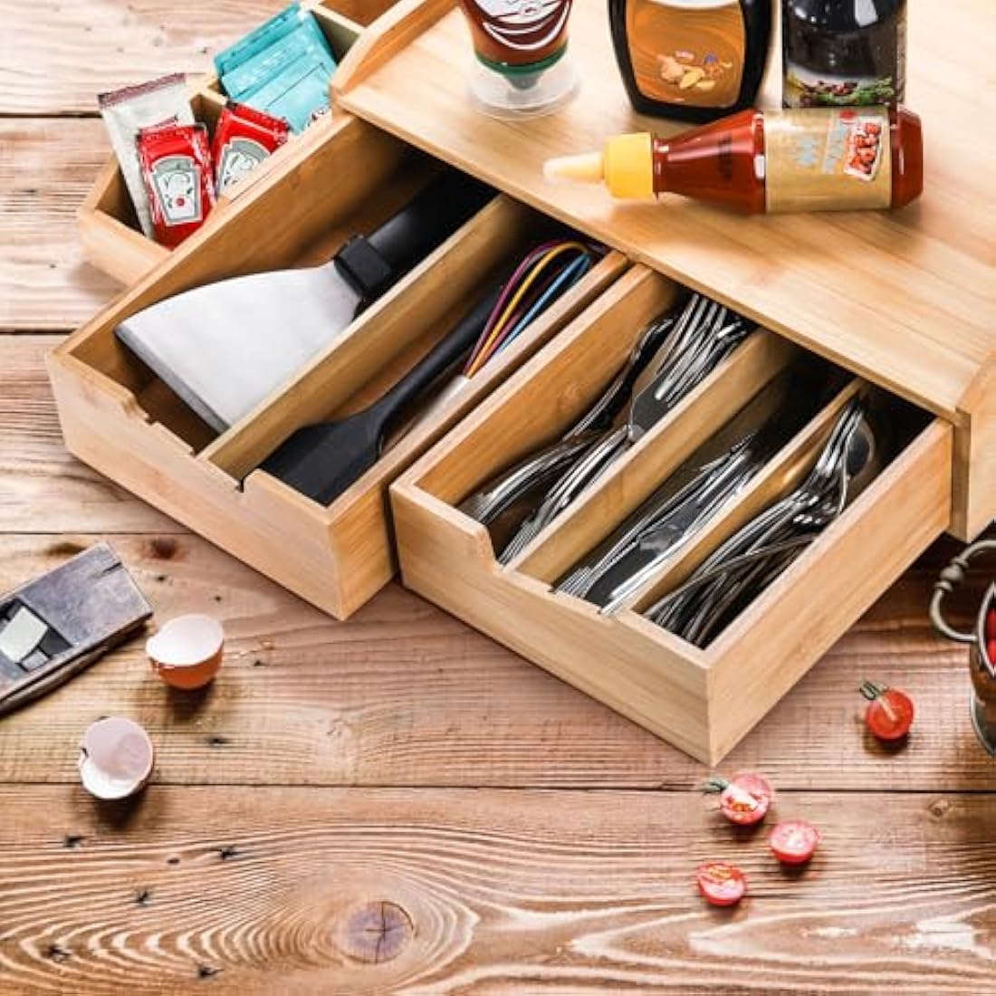 Bamboo Coffee Pod Drawer Organizer | K-Cup & Tea Bag Holder