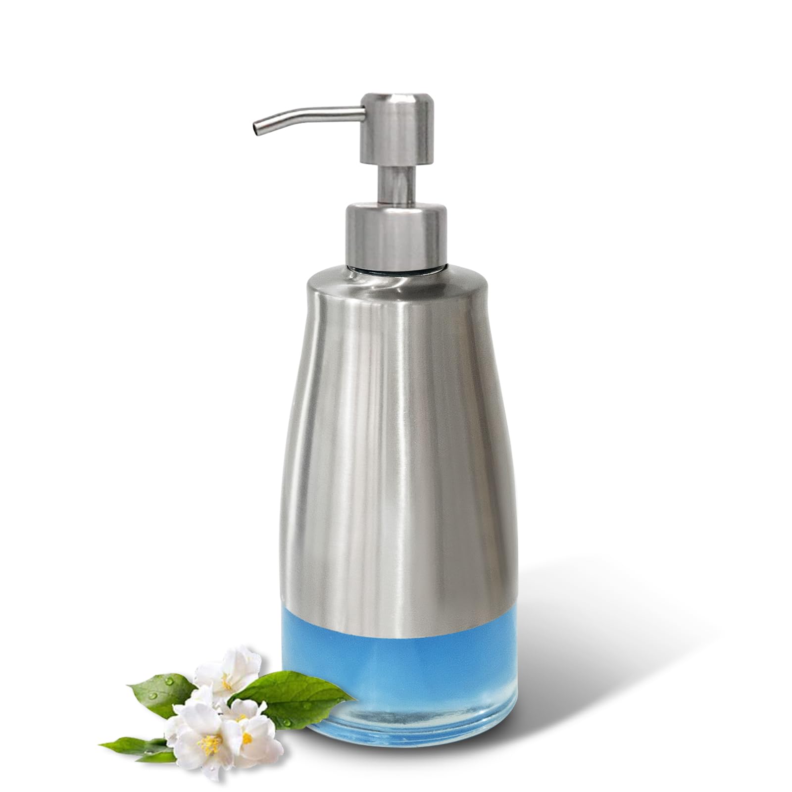 ILIKEPOW Glass Soap Dispenser | Brushed Nickel Stainless Steel – 300ml