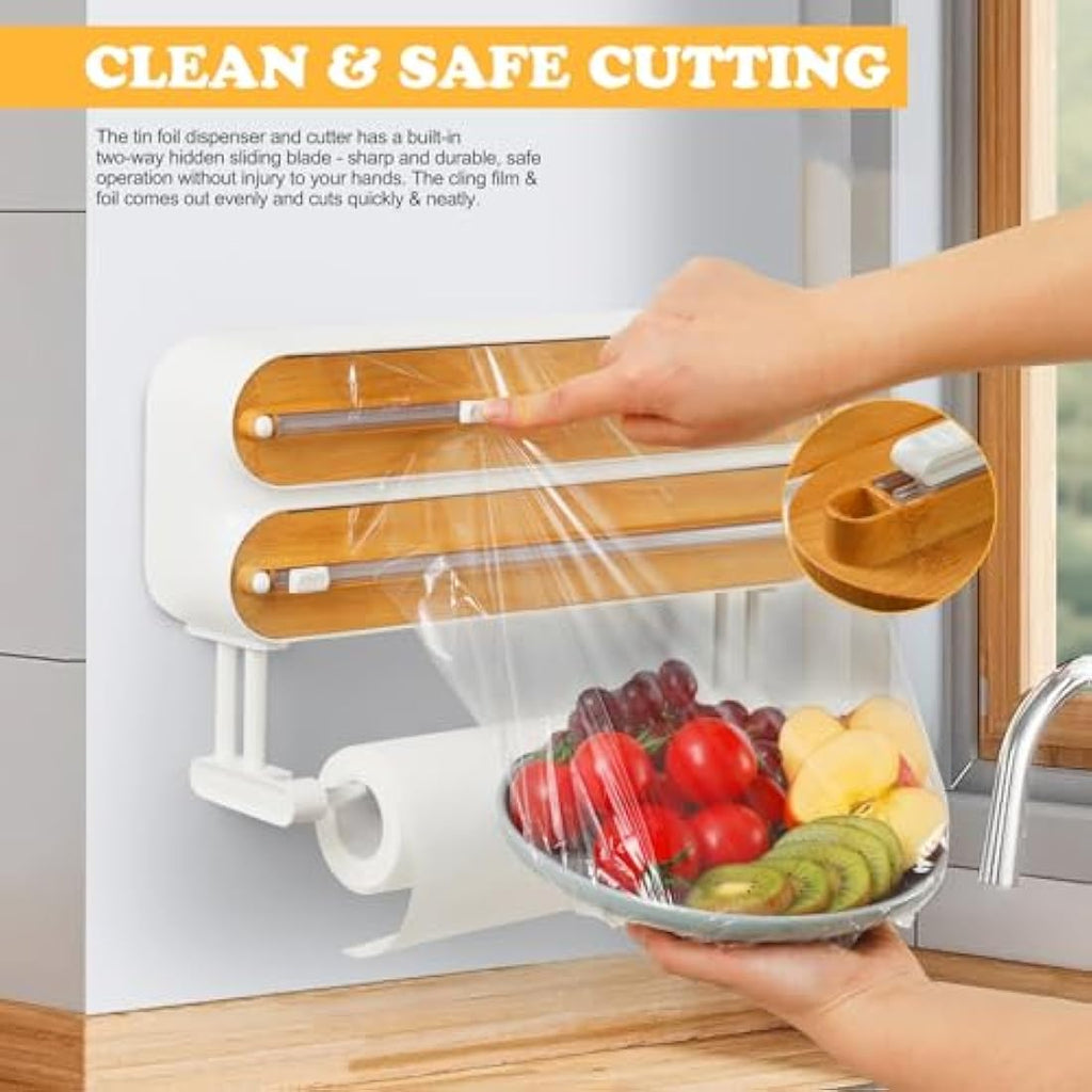 3-in-1 Magnetic Cling Film Dispenser & Paper Towel Holder