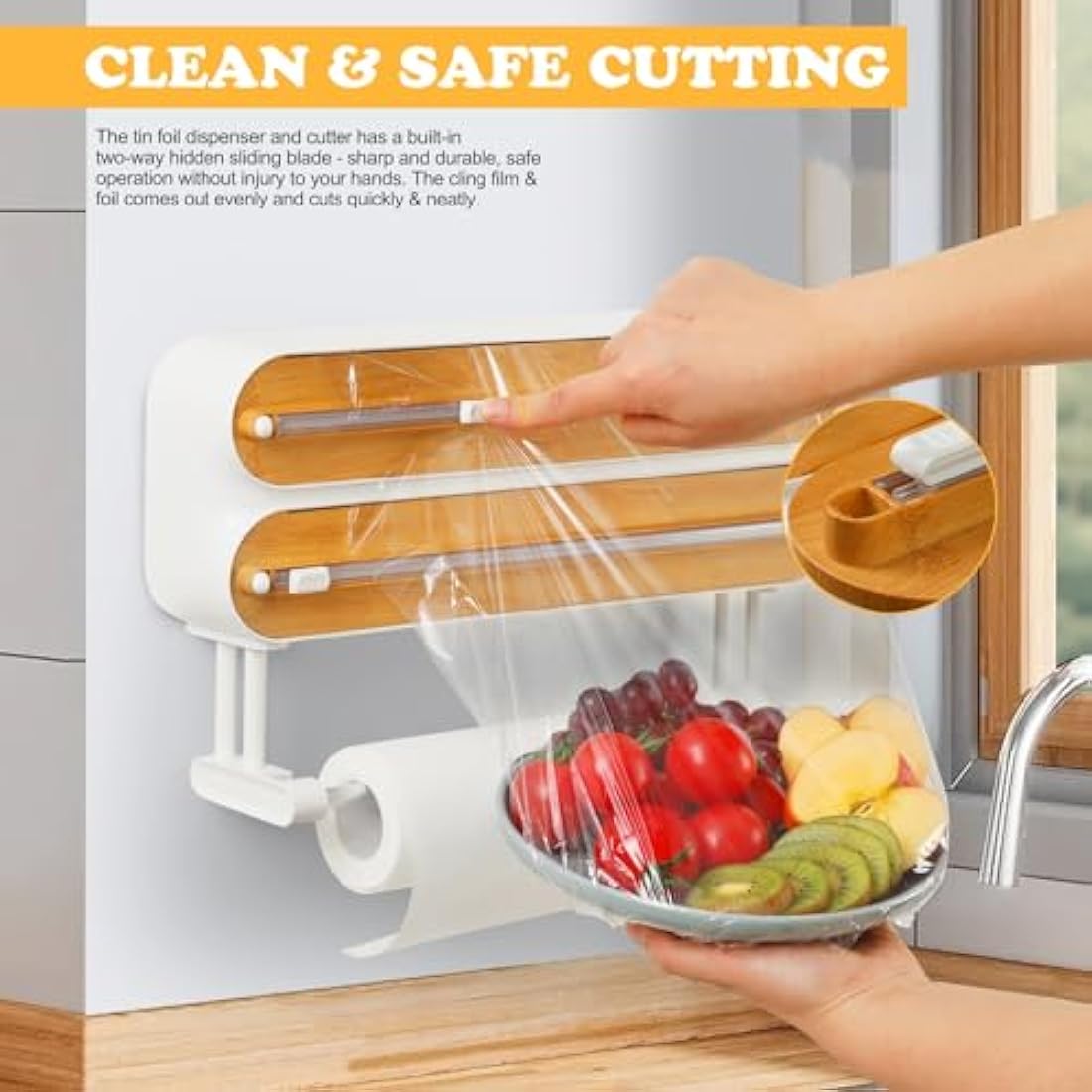 3-in-1 Magnetic Cling Film Dispenser & Paper Towel Holder