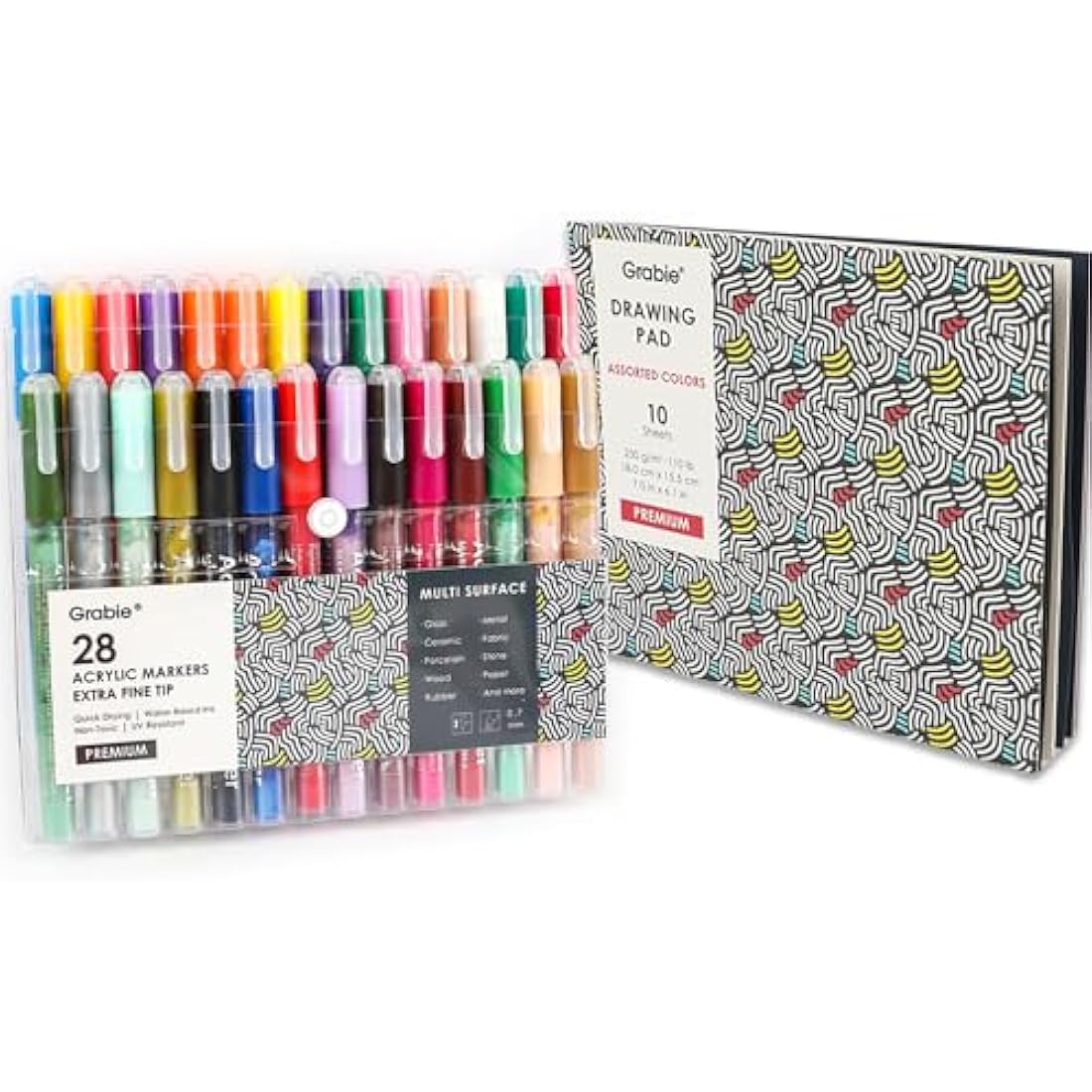 Grabie Acrylic Paint Pens | 28 Colors Extra Fine Tip Markers for Rock Painting