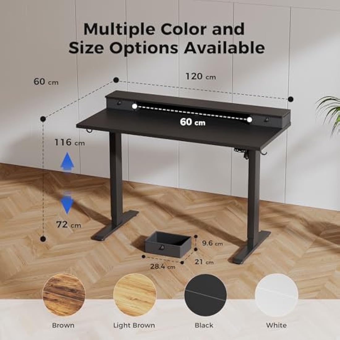 Agilestic Electric Standing Desk - 120x60cm Sit Stand Desk with 2 Drawers