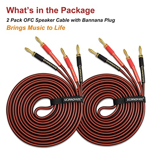 WOWLED 14 AWG Pure Copper Speaker Cable with Banana Plugs, 2 Pack | 13.12FT