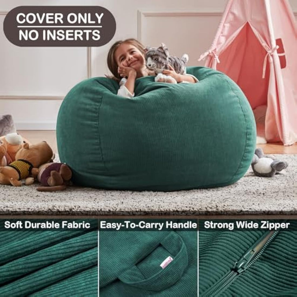 Nobildonna Corduroy Bean Bag Chair Cover | 300L Stuffed Animal Storage