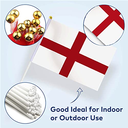 AhfuLife England Hand Held Flags – 100 Pcs St George Cross Stick Flags