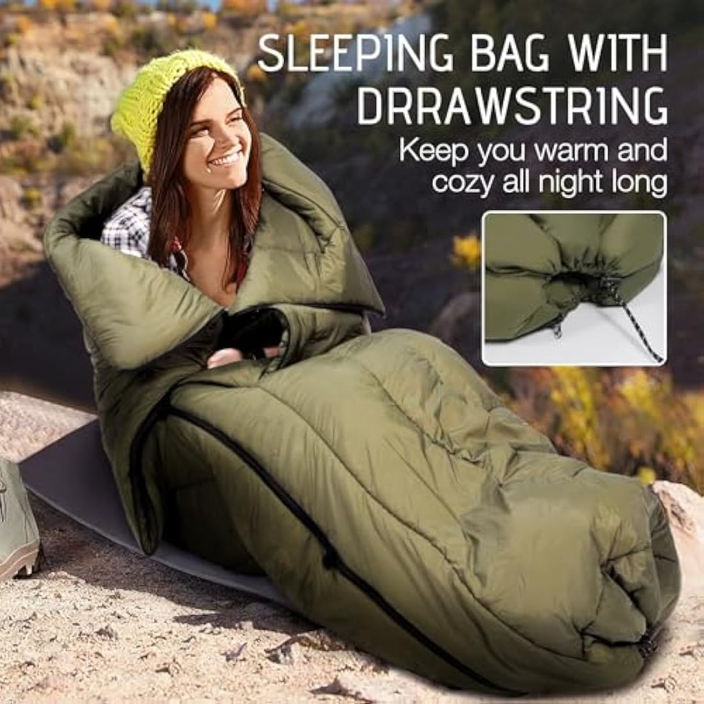REDCAMP Wearable Camping Blanket | Waterproof Hooded Poncho – Army Green