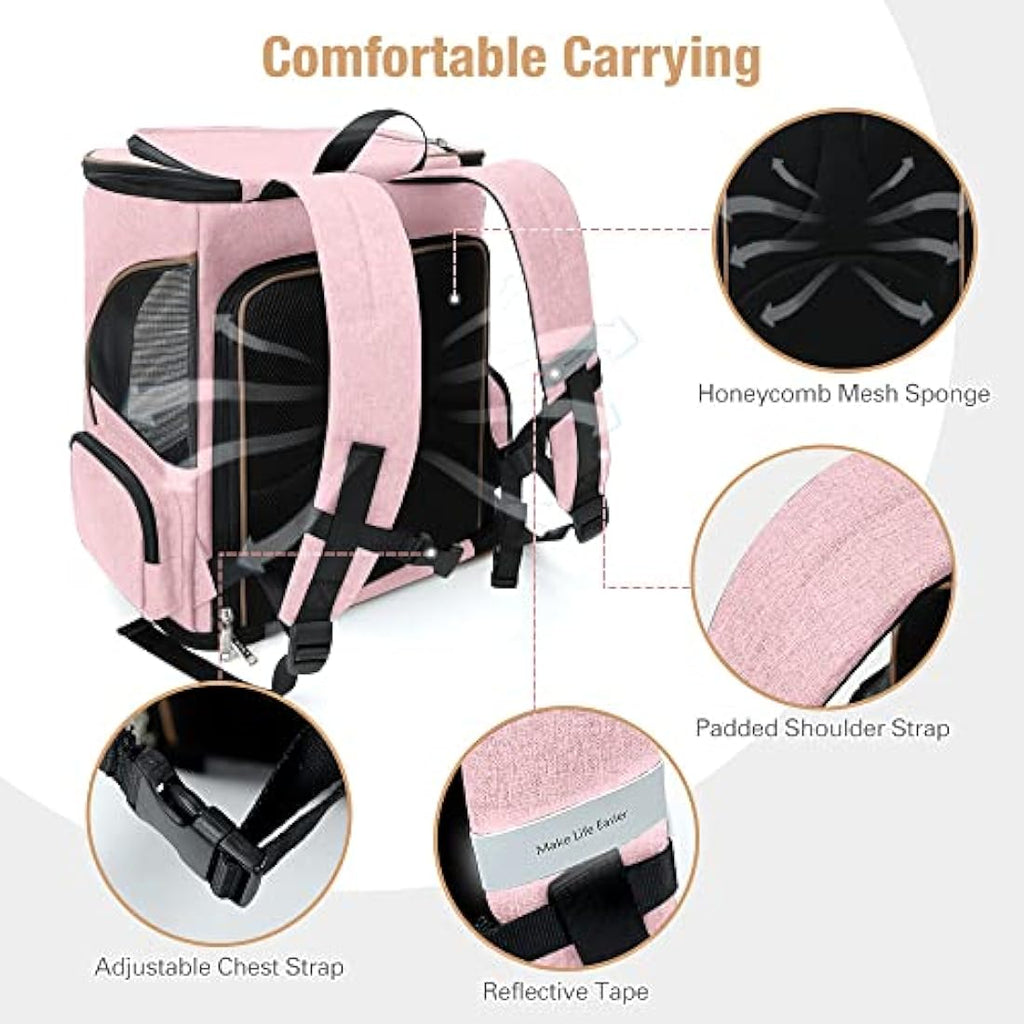 Lekesky Expandable Cat Carrier Backpack | Breathable Pet Rucksack - Pink