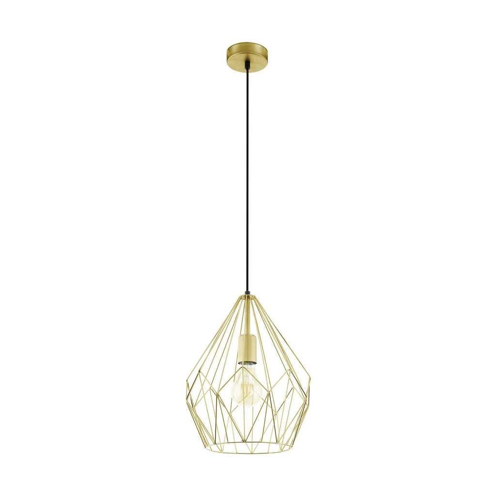 Eglo Carlton Vintage Pendant Light | Gold Steel Wire Cage Hanging Lamp