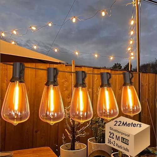 Skeerei 22M Festoon Lights Outdoor - 36+2 LED Shatterproof String Lights