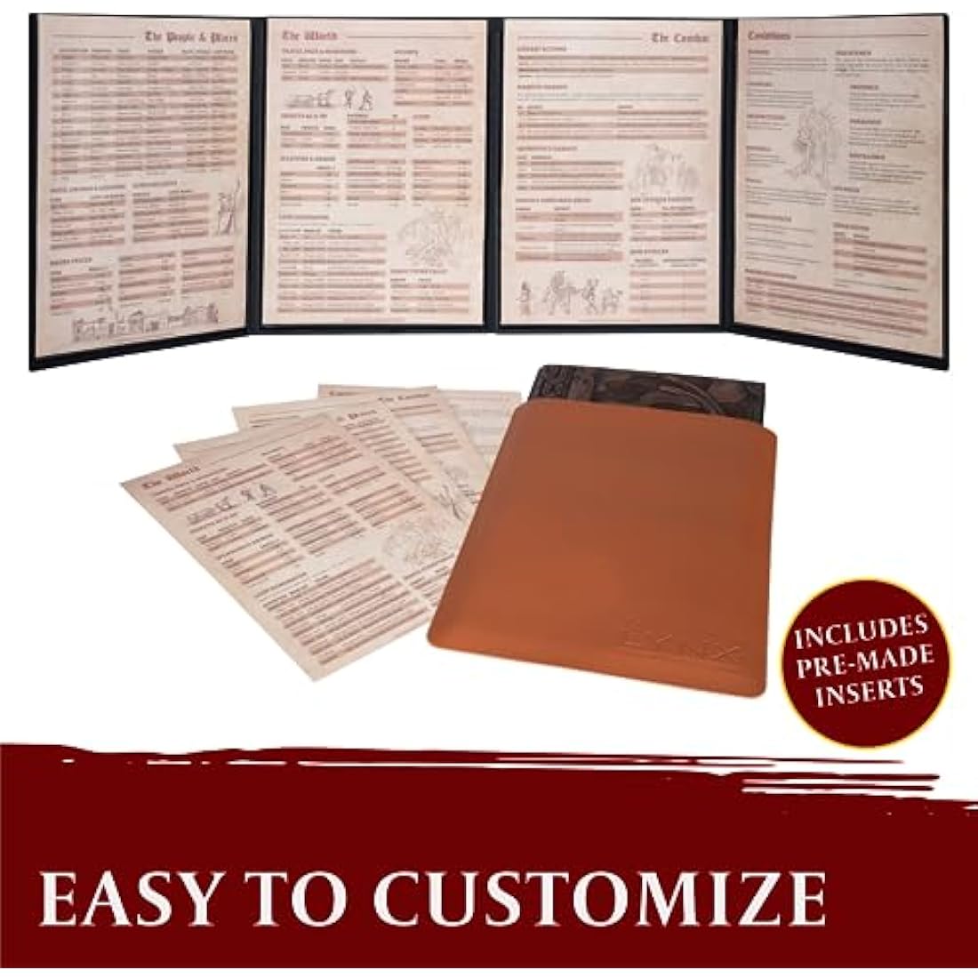 Jolof Store D&D DM Screen – 3D Faux Leather with Customizable Inserts