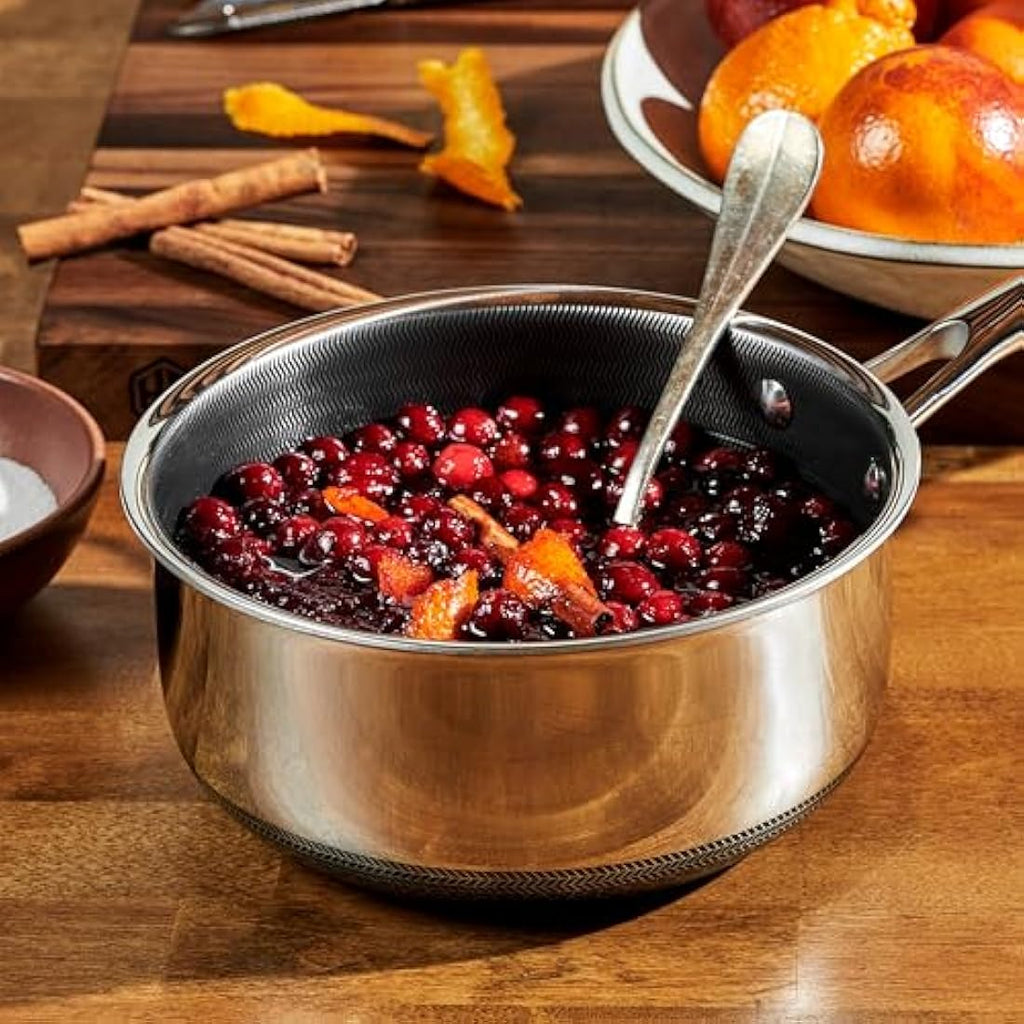HexClad Hybrid Nonstick 2L Saucepan with Lid – Induction Ready Stainless