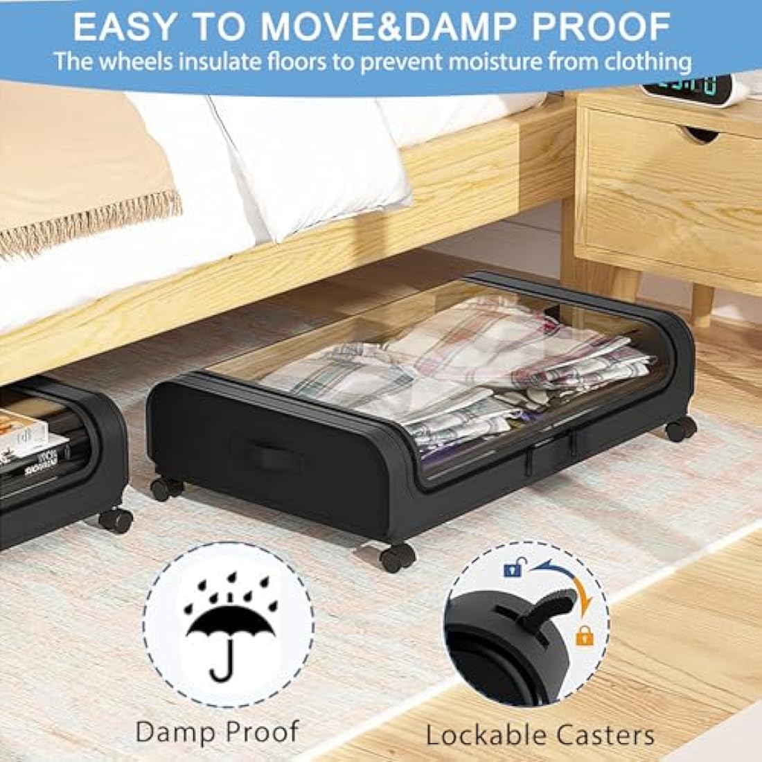 Under Bed Storage with Wheels – 48L Metal Frame 2-Pack
