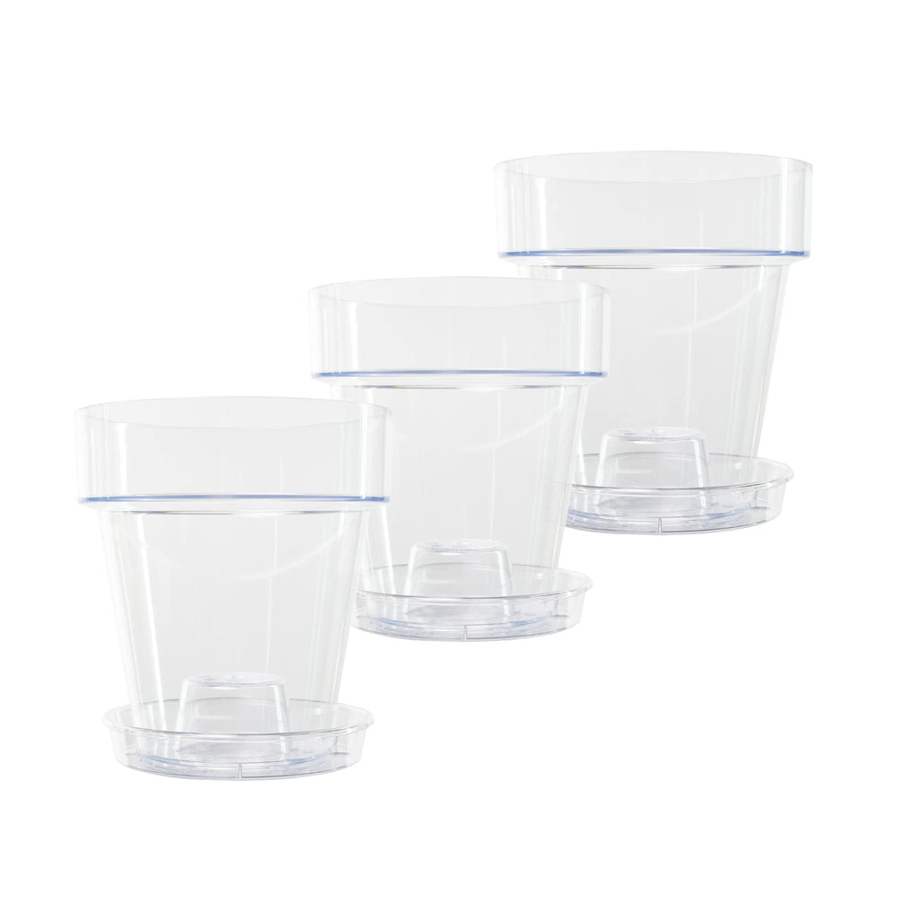 Kalapanta Clear Plastic Orchid Pot with Drainage Holes and Saucer - 16cm
