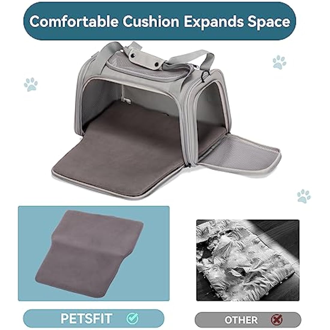 Petsfit Airline Approved Pet Carrier | Grey Cat Bag with Fleece Mat