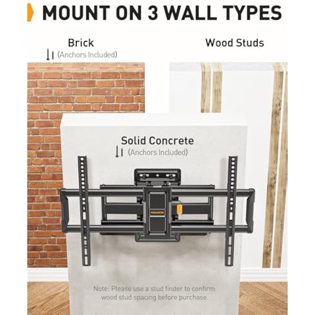 Perlegear Full Motion TV Wall Mount for 42-84 Inch TVs, Dual Swivel Arms