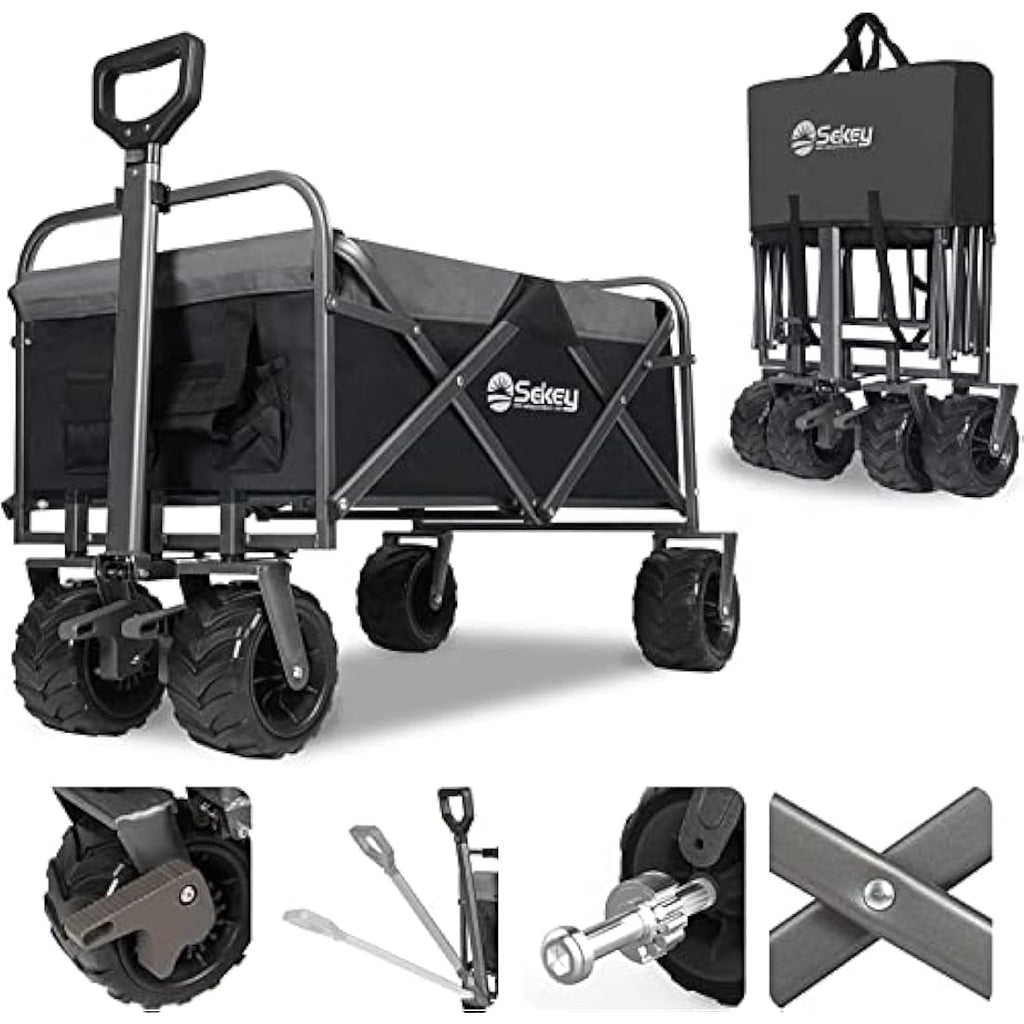 Sekey Heavy-Duty Folding Wagon | All-Terrain Beach Cart, 440lb Capacity