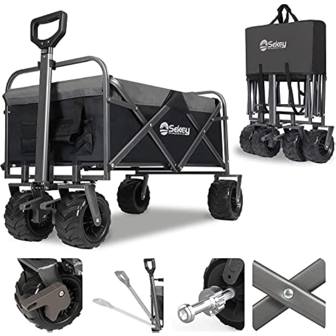 Sekey Heavy-Duty Folding Wagon | All-Terrain Beach Cart, 440lb Capacity
