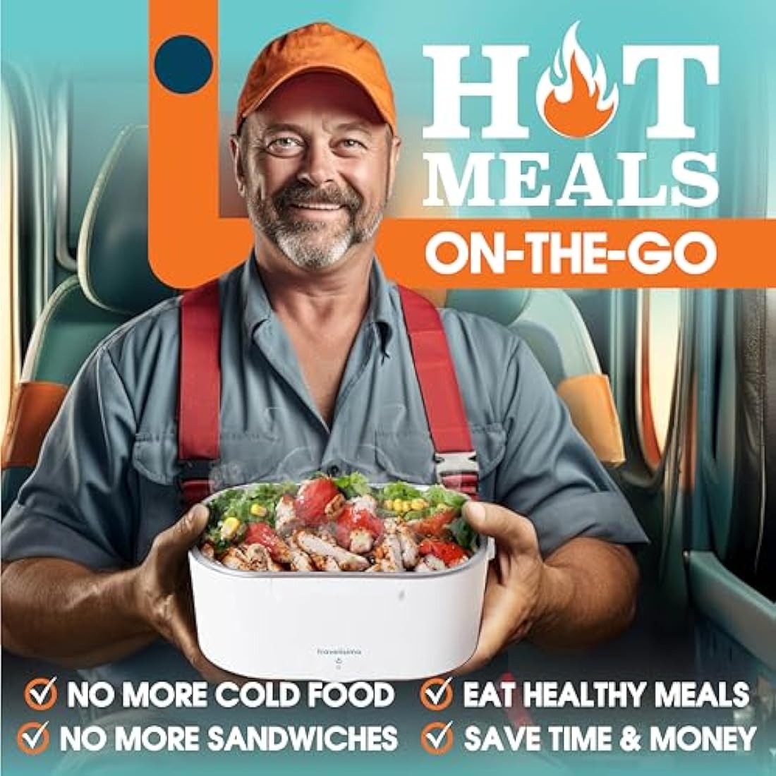 TRAVELISIMO 80W Electric Heated Lunch Box - 1.5L Stainless Steel Food Warmer