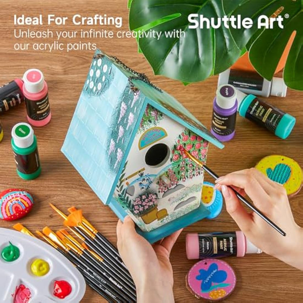 Shuttle Art Acrylic Paint Set - 36 Colors with 12 Brushes & Palette