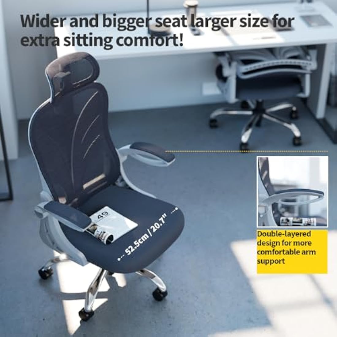 HOLLUDLE Ergonomic Mesh Office Chair – Foldable Backrest & Lumbar Support