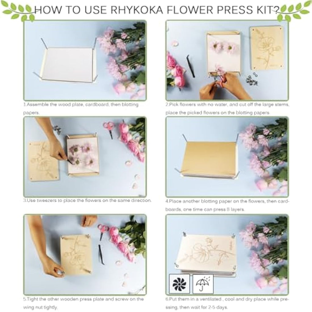 Rhykoka Flower Press Kit – 8-Layer Wooden Leaf Pressing Kit for DIY Art