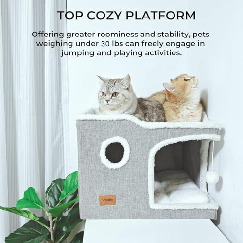 Spindro Large Cat Bed Cave – Foldable Indoor Cat House with Scratch Pad