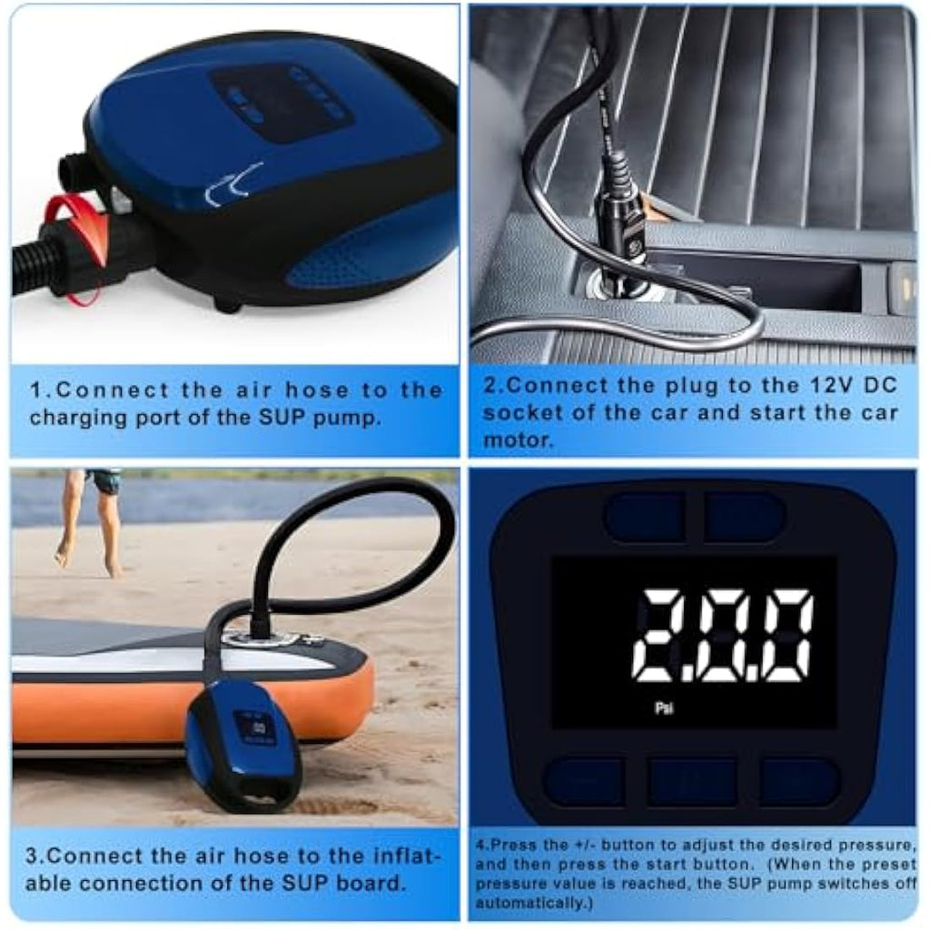 Electric SUP Pump - 20 PSI Paddle Board Pump with 5 Nozzles