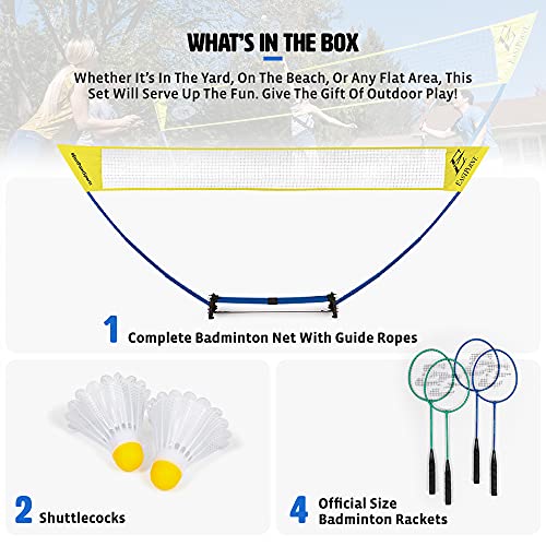 EastPoint Sports 4-Player Badminton Set | Portable 15ft Net & Rackets