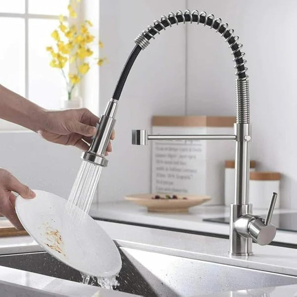 Modern Kitchen Mixer Tap | Dual Spout Pull Out Spray Chrome