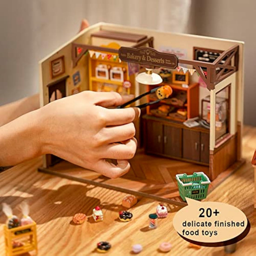 Robotime DIY Miniature Bakery House Kit with LED Lights - 4-Hour Build