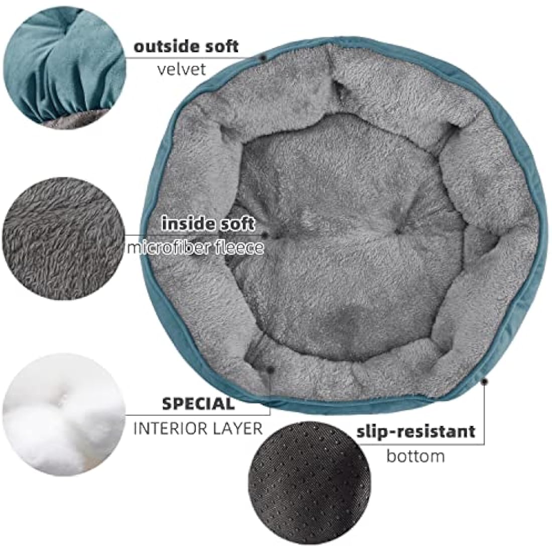 Jolof Store Calming Dog Bed – Round Sherpa Pet Bed, Teal, 25 Inch