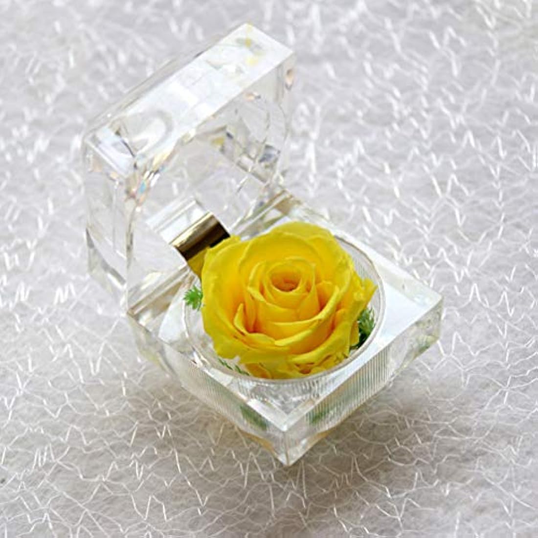 Jolof Store Preserved Yellow Rose in Acrylic Crystal Ring Box – 2 Inch