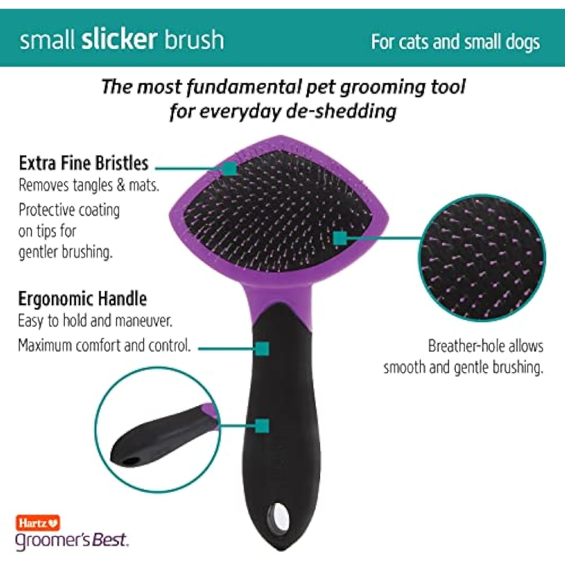 Hartz Slicker Brush for Cats and Small Dogs – Ergonomic Grooming Tool
